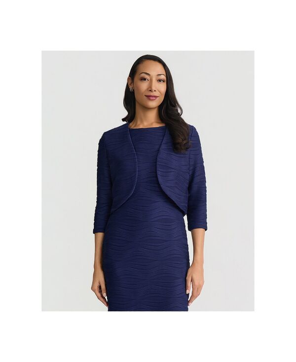 カスパール レディース アウター コート プチ ニット Kasper Womens Wave Knit 34Sleeve Shrug Regular Petite Kasper Navy ネイビー