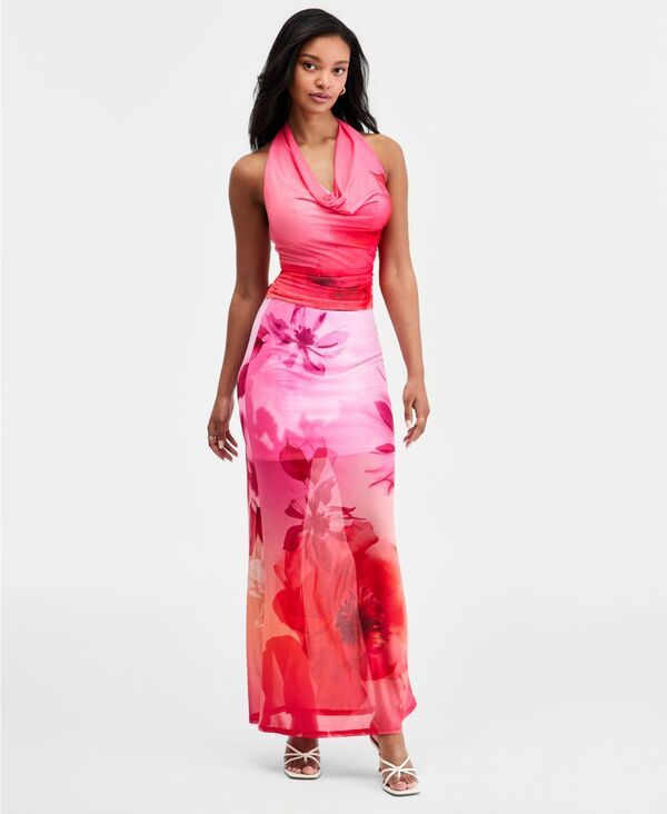 バースリー レディース ボトムスカート フラワー柄 プリント メッシュ マキシ フラワー Bar III Womens FloralPrint Mesh Maxi Skirt Ombre Floral