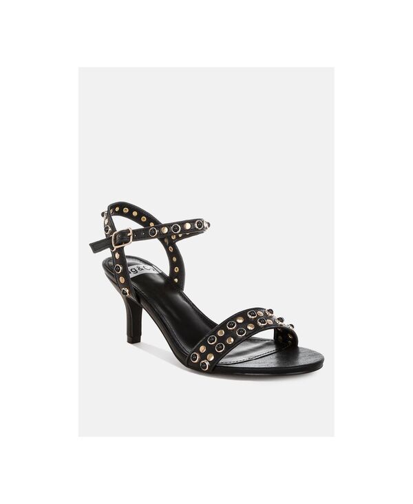 ラグアンドコー レディース シューズ サンダル レザー Rag Co Rag and Co Womens Nidara Studded Realeather Kitten Sandals Black