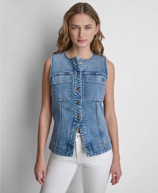 ダナキャランニューヨーク レディース トップス ベスト ノースリーブ デニム DKNY Jeans Womensleeveless ButtonFront Denim Vest Cedar Hill