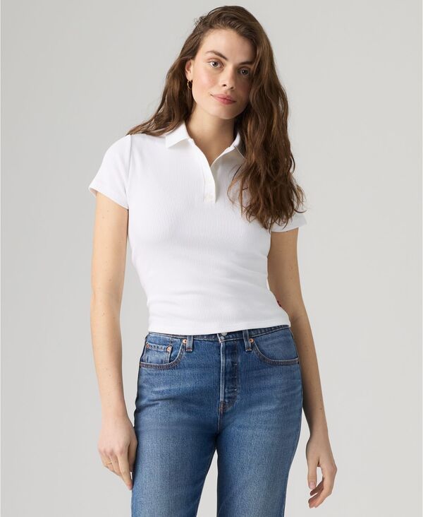 リーバイス レディース トップス ポロシャツ リブ 半袖 Levis WomenshortSleeve Rory Ribbed Polo Shirt Bright White ホワイト
