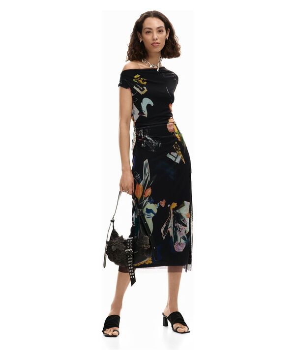 デジグアル レディース トップス ワンピース ミディ Desigual Womens Midi collage dress Black ブラック
