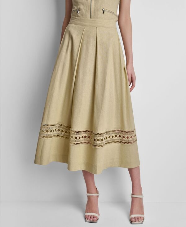 ダナ キャラン ニューヨーク レディース ボトムスカート プリーツ ミディ 刺繍 DKNY Womens Loop Embroide red Pleated Midi Skirt Mojave Des