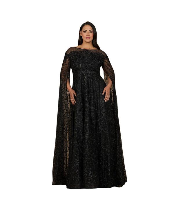 ララ レディース トップス ワンピース ケープデザイン キャップ ケープ レース Lara Womens Lace Gown with Dramaticape Sleeves Black ブラック 103,290円