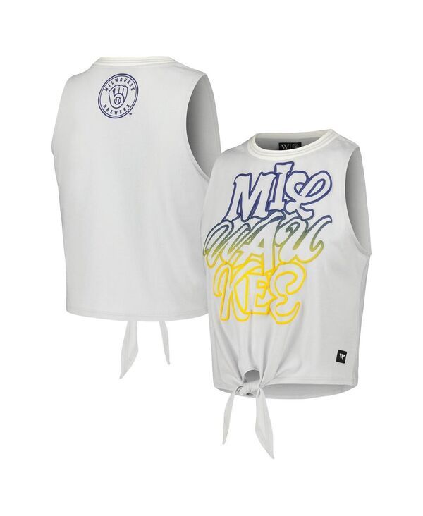 ザワイルドコレクティブ レディース トップス タンクトップ The Wild Collective Womens White Milwaukee Brewers Twisted Tie Frontan