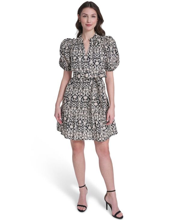 ヴィンスカムート レディース トップス ワンピース Vネック プリント ミニ Vince Camuto Womens Printed Split VNeck Mini Dress Charcoal チ