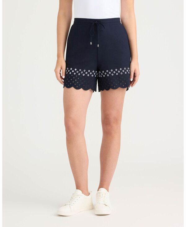 エレントレイシー レディース ボトムス ハーフパンツ・ショーツ Ellen Tracy Womens PullOn Short with Scallop Eyelet Hem Navy ネイビー