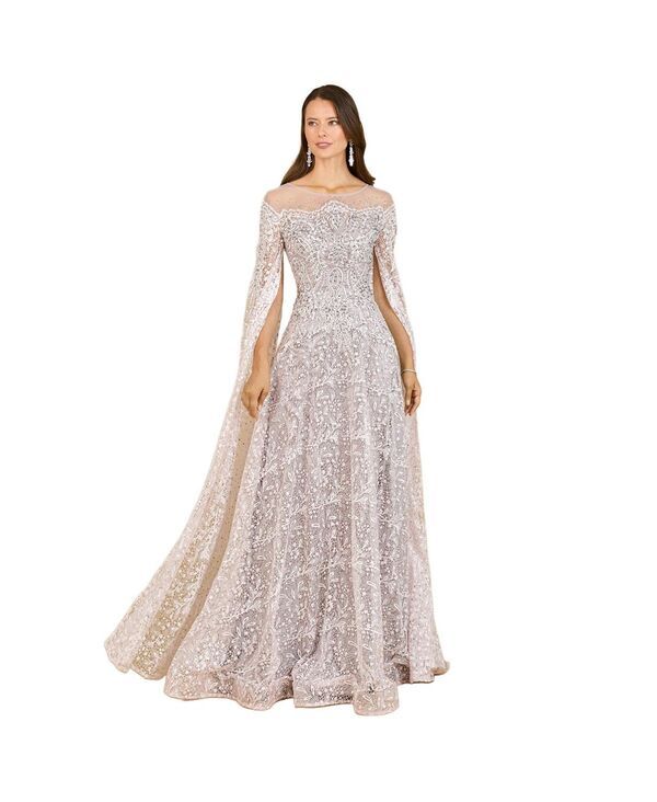 ララ レディース トップス ワンピース ケープデザイン キャップ ケープ レース Lara Womens Lace Gown with Dramaticape Sleeves Powder pink