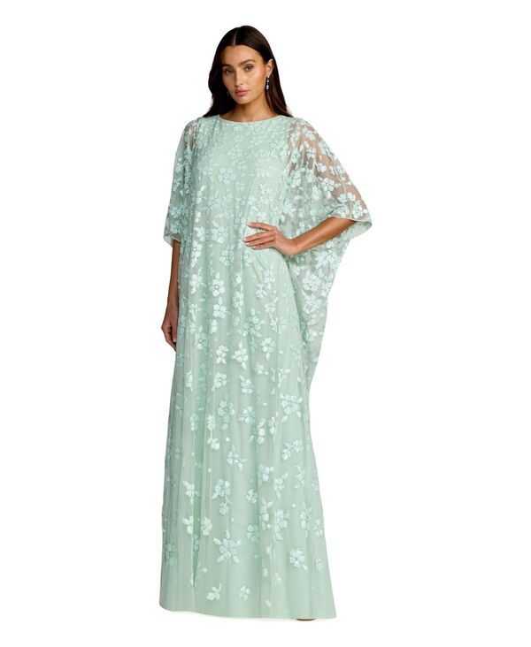 マックダガル レディース トップス ワンピース フラワー柄 オーバーレイ シアー フラワー Mac Duggal Womens Floral Embellished Caftan Gown with