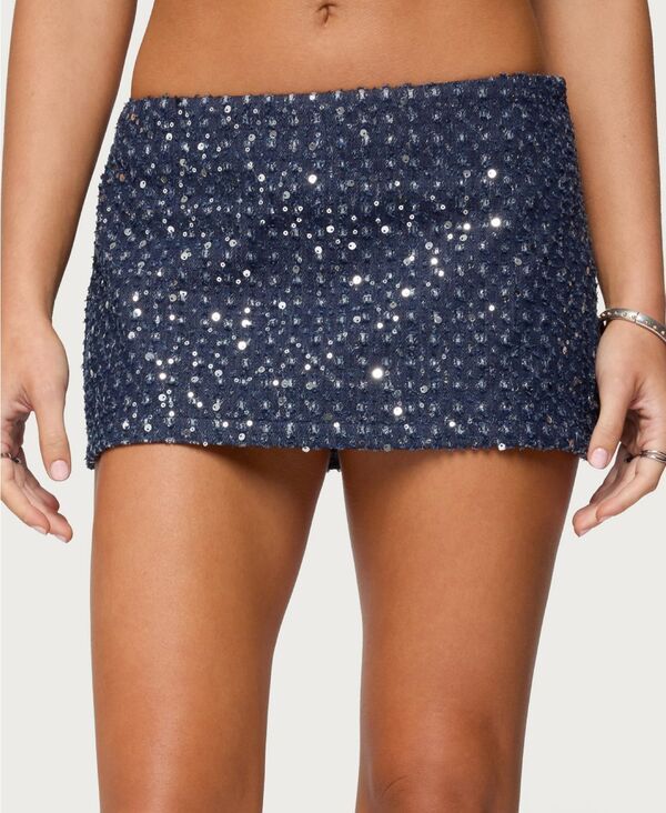 アディクテッド レディース ボトムスカート ミニ スパンコール デニム Edikted Womensora Sequin Denimini Skort Darkblue ブルー