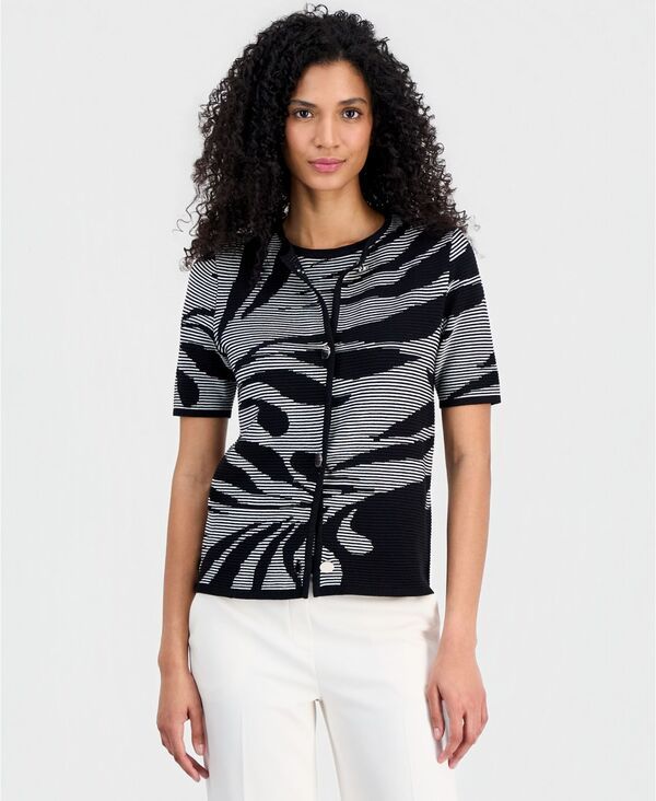 アンクライン レディース アウター ニット・セーター 半袖 カーディガン Anne Klein Womens JacquardKnit ShortSleeve Cardigan Sweater Ann