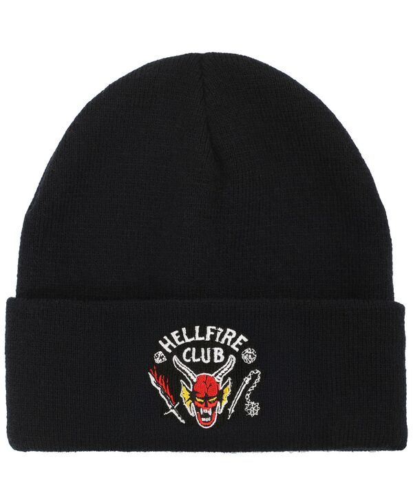 ストレンジャーシングス メンズ アクセサリー 帽子 アクリル ニット Stranger Things Mens Hellfire Club Embroidery On Black Acrylic Kn