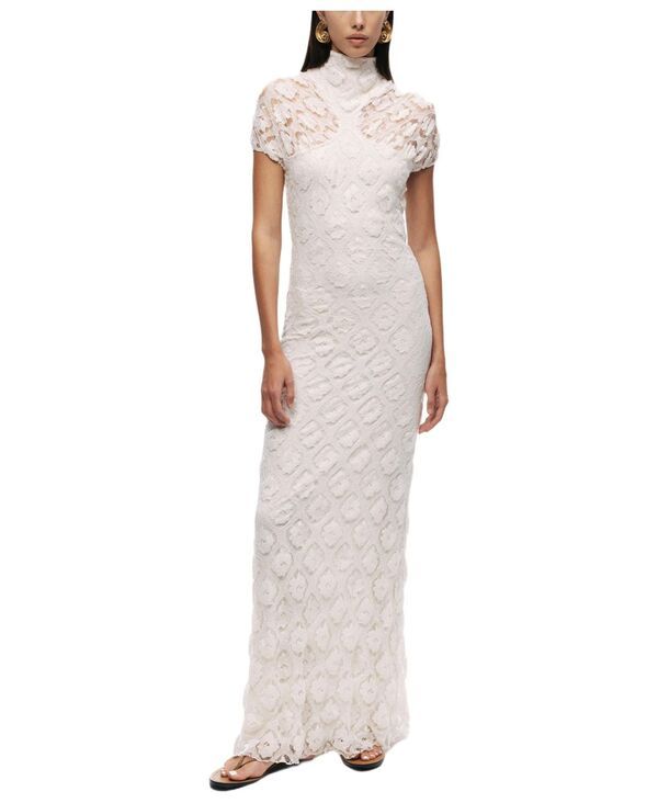 ノクチューン レディース トップス ワンピース レース マキシ NOCTURNE Womens HighNeck Lace Maxi Dress Open white ホワイト