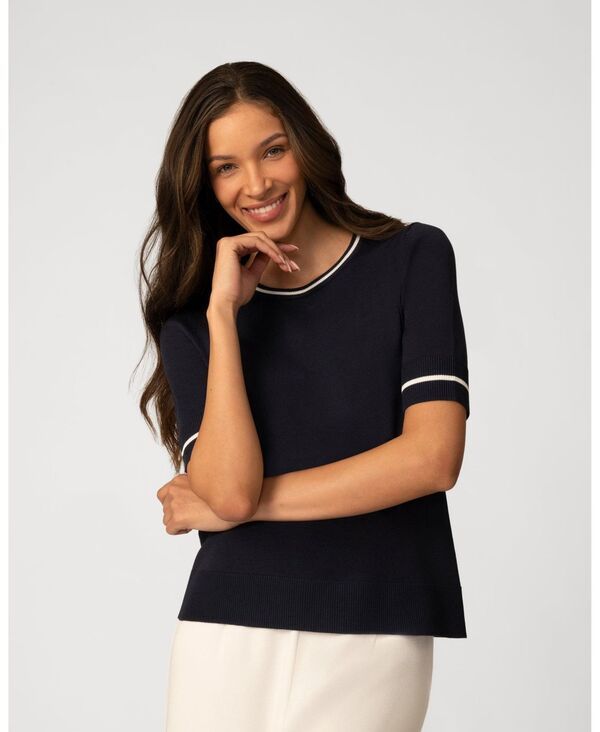 ケーブルアンドゲージ レディース アウター ニット・セーター コントラスト Cable Gauge Womens Contrast Rib Trim Sweater Navy blue with sn