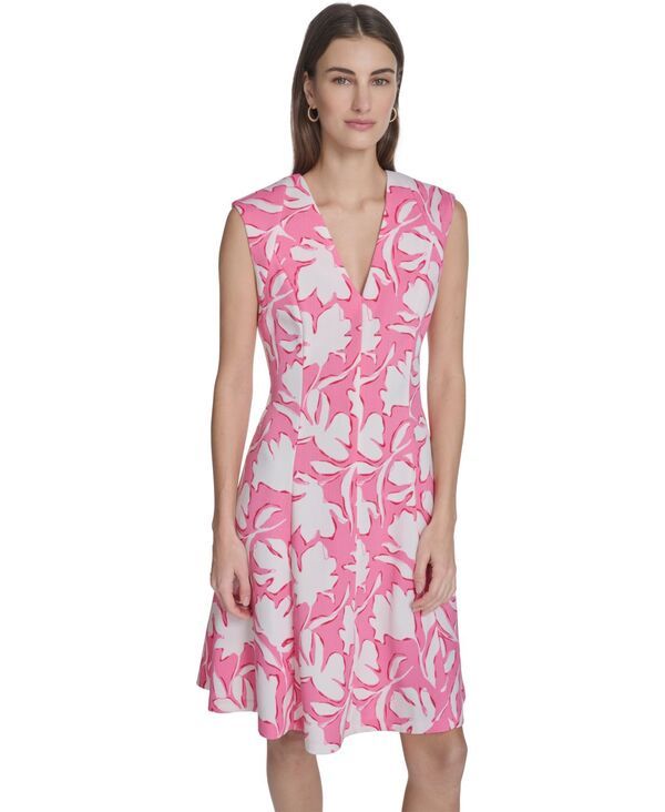 カルバンクライン レディース トップス ワンピース Vネック プリント Calvin Klein Womens Printed VNeck Dress Azalea Multi マルチカラー
