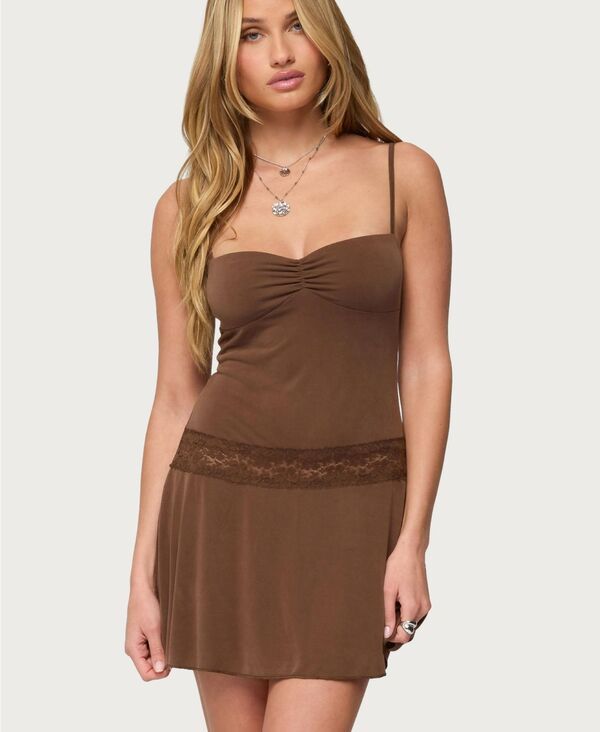 アディクテッド レディース トップス ワンピース ミニ レース Edikted Womens Zurie Lacey Drop Waist Mini Dress Brown ブラウン