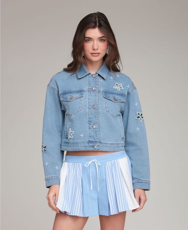 アヴェックレフィーユ レディース アウター ジャケット・ブルゾン 刺繍 デニム Avec Les Filles Womens Embroideredetail Collaredenim Jacket