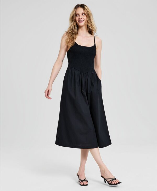 アンドノウディス レディース トップス ワンピース ミディ シャーリング コットン And Now This WomenscoopNeck Smocked Cotton Midi Dress Deep