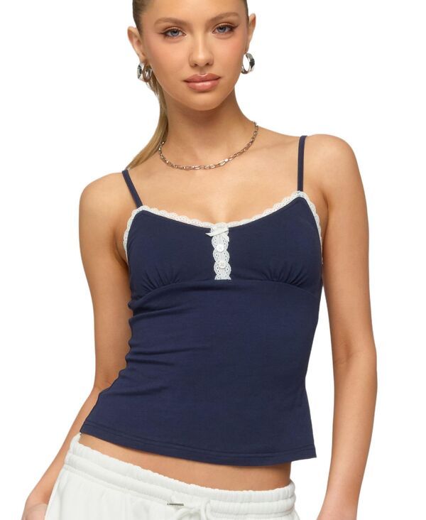 アディクテッド レディース トップス タンクトップ コントラスト レース Edikted Womens Olezka Contrast Lacey Tank Top Navy ネイビー