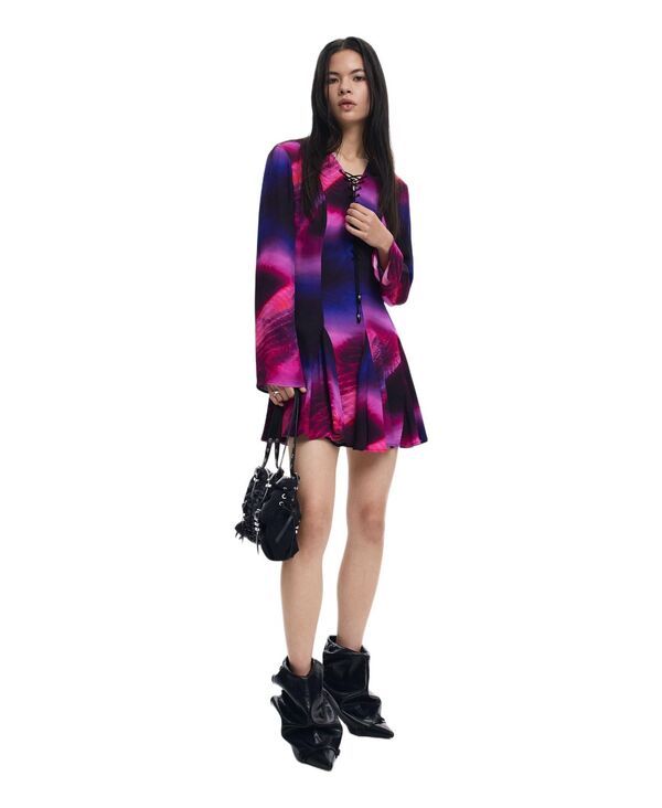 デジグアル レディース トップス ワンピース Desigual Womens Dress with ribboneckline Purple パープル