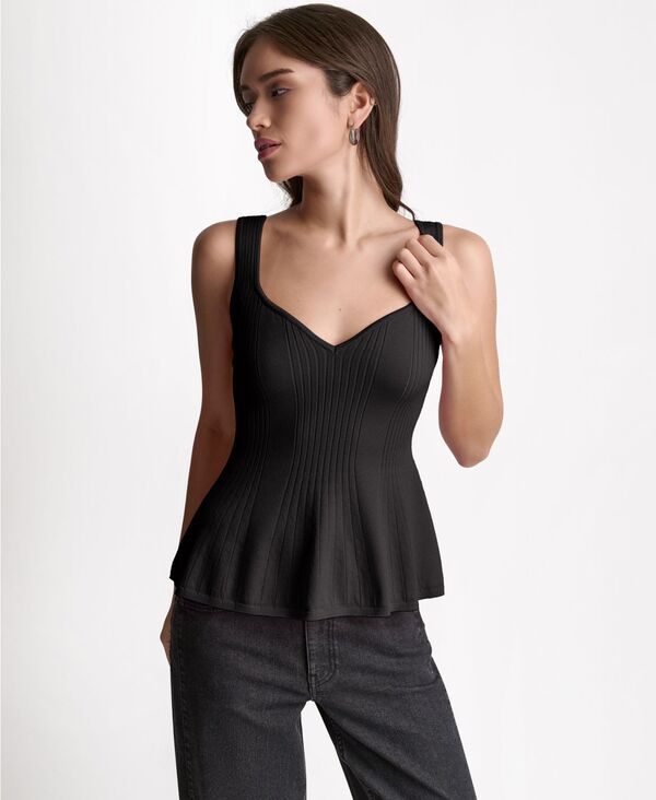 ビーシビージー レディース トップス タンクトップ ノースリーブ BCBG Womens Peplum Rib Sleeveless Tank Top Black ブラック