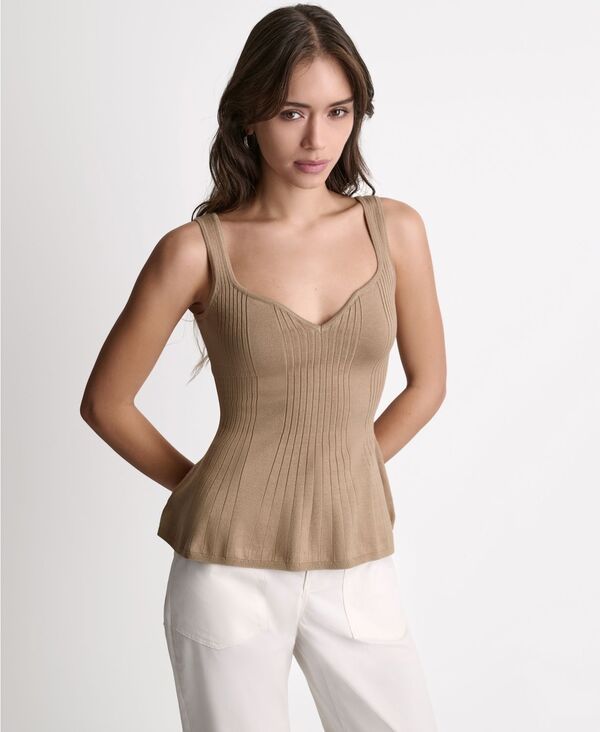ビーシビージー レディース トップス タンクトップ ノースリーブ BCBG Womens Peplum Rib Sleeveless Tank Top French Sand サンド