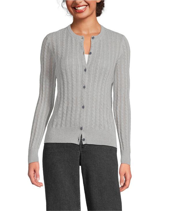 ランズエンド レディース アウター ニット・セーター コットン カーディガン Lands End Womens Cotton Pointelle Modern Cardigan Sweater Gra