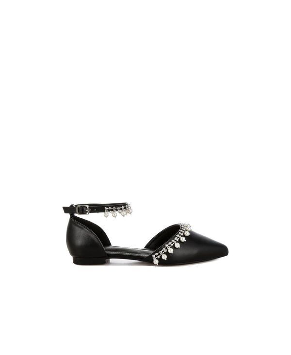 ラグアンドコー レディース シューズ パンプス サンダル アンクル Rag Co Aouva Rhinestone Pearl Ankle Strap Flat Sandals Black ブラック