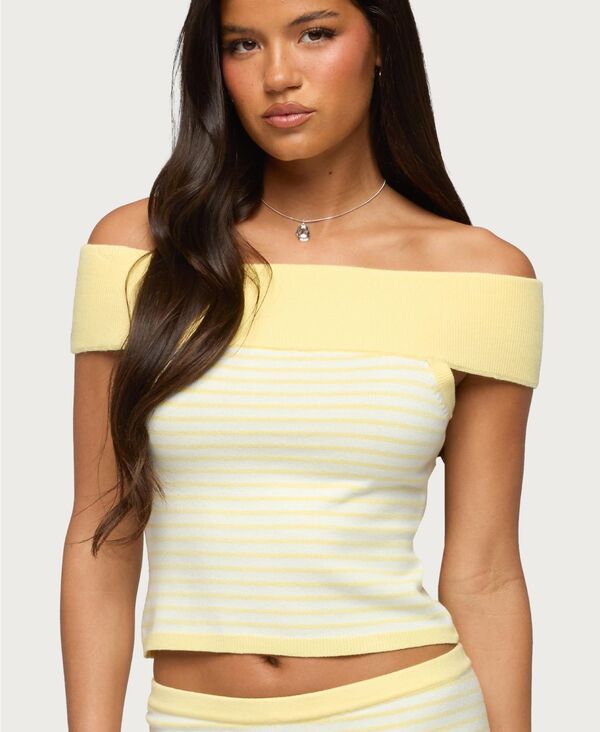 アディクテッド レディース アウター ニット・セーター Edikted Womens Camil Striped Knitop Yellowandwhite ホワイト