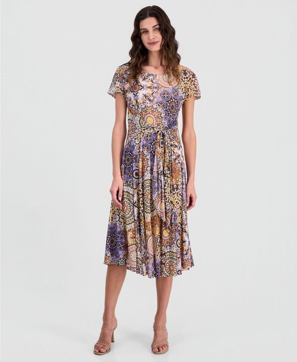 ロビー・ビー レディース トップス ワンピース プリント ミディ Robbie Bee Womens Printed TieWaist Midi Dress Tan Multi タン