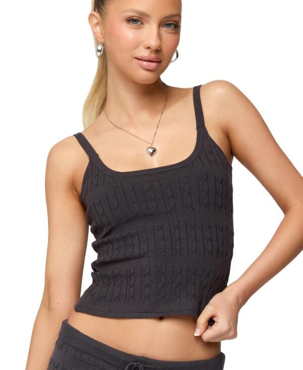 アディクテッド レディース トップス タンクトップ ニット Edikted Womens Nella Cable Knitank Top Darkgray グレー
