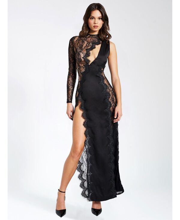 ミスサークル レディース トップス ワンピース サテン レース Miss Circle Womens Weslyn Black Satin Lace High Slit Dress Black ブラッ