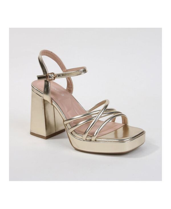 バーネス レディース シューズ サンダル プラットフォーム ヒール BERNESS Cinthia Tubular Straplatform Block Heel Sandals Gold ゴールド