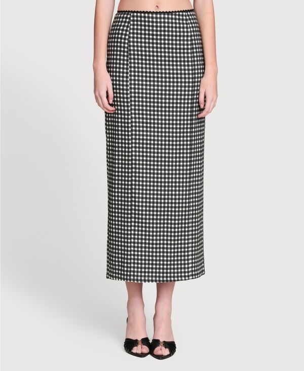 アヴェックレフィーユ レディース ボトムスカート スリムフィット マキシ Avec Les Filles Womenslim Fit Maxi Skirt Blackcream Gingham クリー