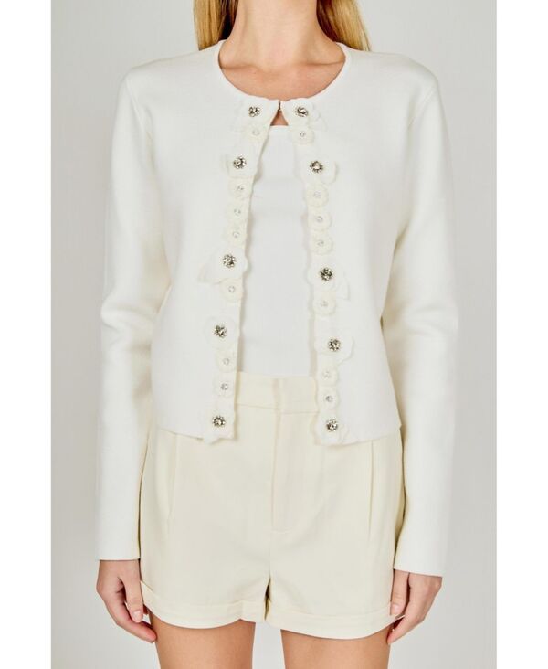エンドレスローズ レディース アウター ニット・セーター フラワー柄 カーディガン フラワー endless rose Womens Floral Detail Cardigan Off white