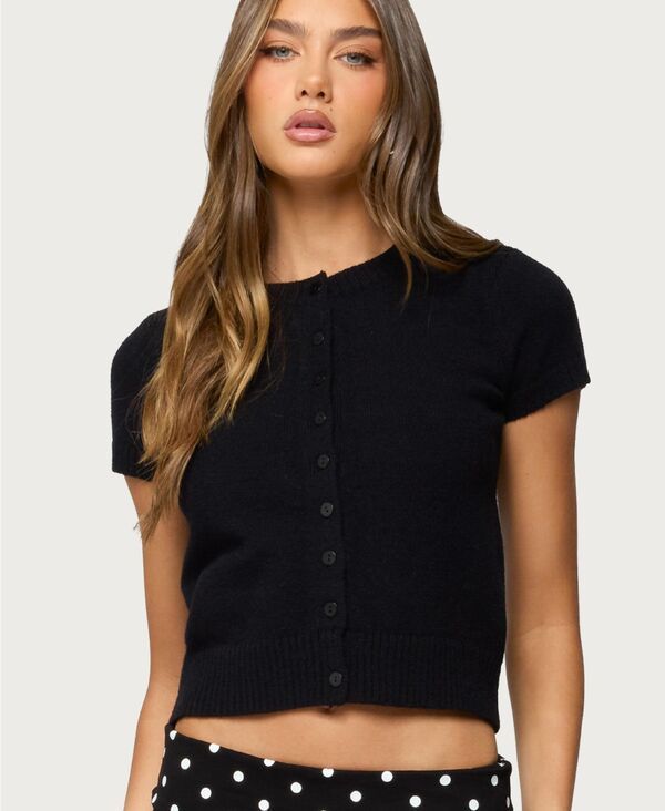 アディクテッド レディース アウター ニット・セーター Edikted Womens Coreen Button Up Knitop Black ブラック