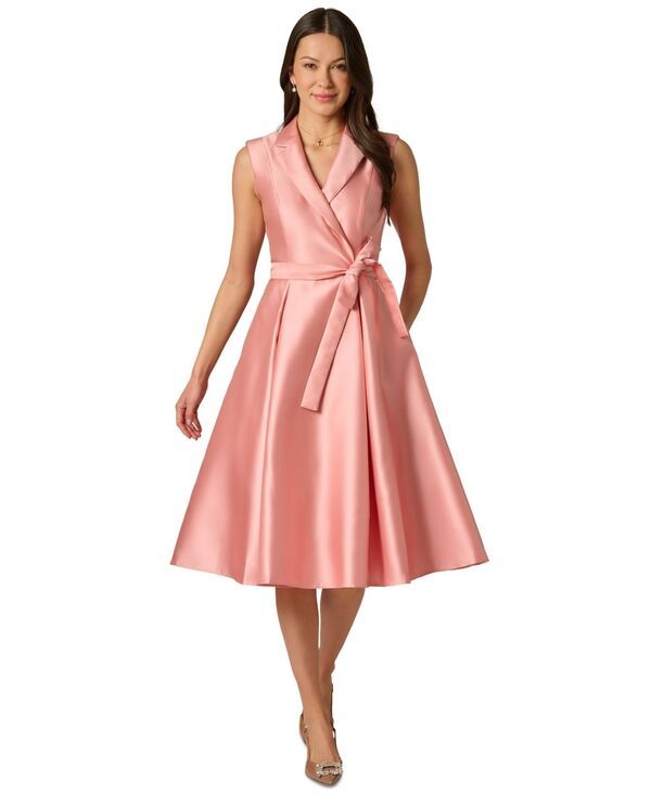 アドリアナ パペル レディース トップス ワンピース Adrianna Papell Womens Mikado Lapel Belted KneeLength Dress Apricot Ice ア