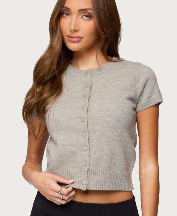 アディクテッド レディース アウター ニット・セーター Edikted Womens Coreen Button Up Knitop Graymelange グレー