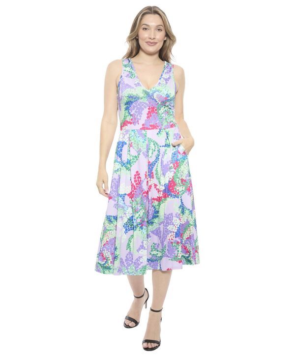 24 セブンコンフォート レディース トップス ワンピース Vネック プリーツ ミディ ノースリーブ 24seven Comfort Apparel Womens Abstract VNeck Sle