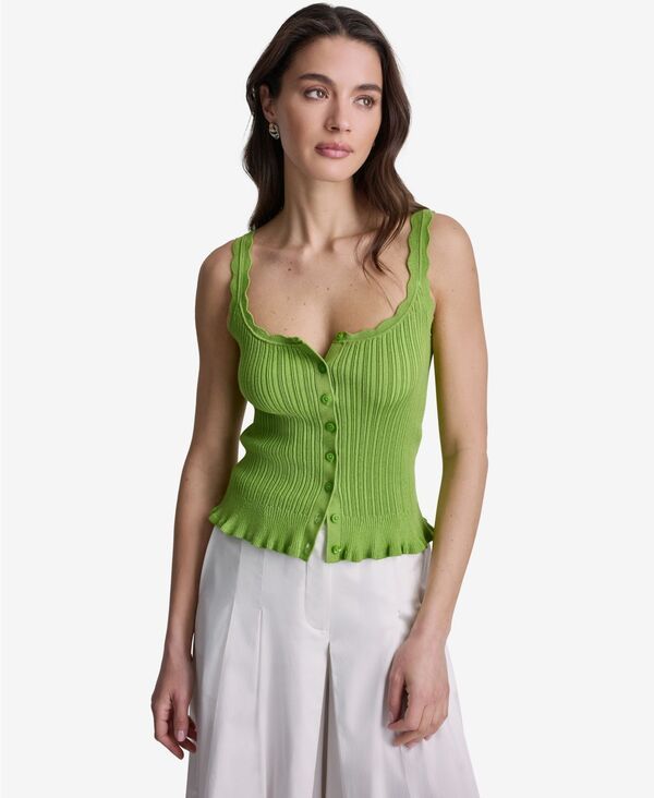 ビーシビージー レディース トップス タンクトップ リブ BCBG Womens Ribbed ButtonFront Scoop Neck Tank Top Green グリーン