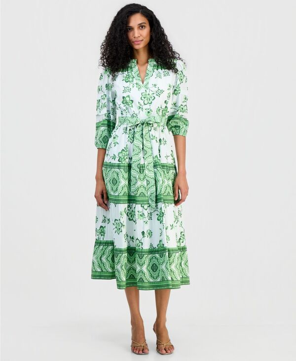 ティー・タハリ レディース トップス ワンピース ティアード Tahari WomensplitNeck Tieredress Green Blossom グリーン