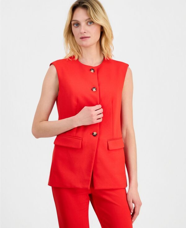 アンクライン レディース トップス ベスト クルーネック Anne Klein Womens Crewneck ButtonFront Vest Begonia Red レッド