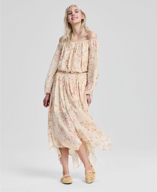 アンドノウディス レディース ボトムスカート フラワー柄 プリント ミディ フラワー And Now This Womens FloralPrint HandkerchiefHemidi Skirt