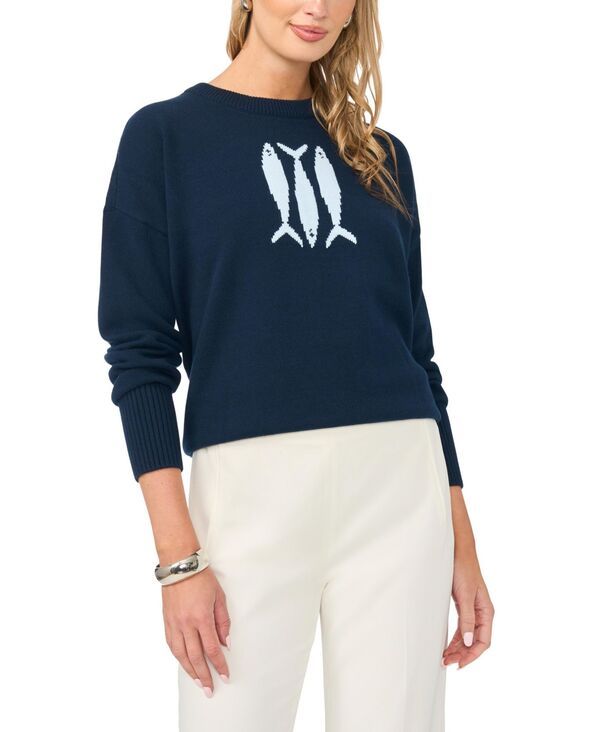 ヴィンスカムート レディース アウター ニット・セーター クルーネック Vince Camuto Womensardine Motif Crewneck Sweater Classic Navy ネイ