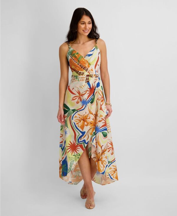 シエナ レディース トップス ワンピース Vネック プリント Siena Womens Printed VNeck HighLow Dress White Multi ホワイト
