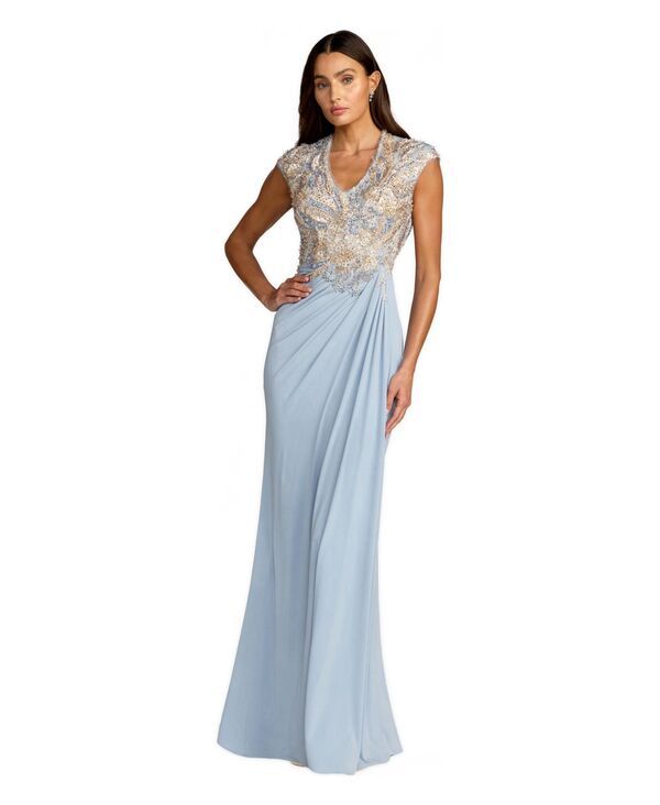 マックダガル レディース トップス ワンピース Vネック Mac Duggal Womens Beaded VNeck Eveningown with Embellished Bodice Frenc