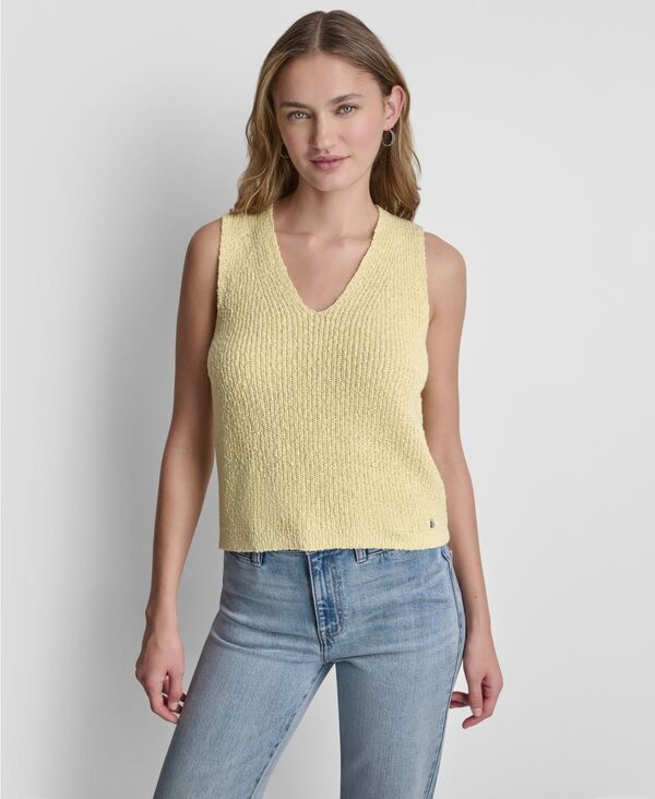 ダナキャランニューヨーク レディース アウター ニット・セーター Vネック ノースリーブ コットン ロゴ DKNY Jeans Womensleeveless VNeck Rib Logo Charm