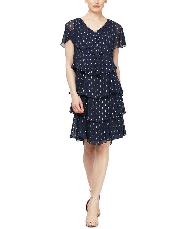エスエルファッションズ レディース トップス ワンピース ティアードット SL Fashions PolkaDotie red Shift Dress NavyGold ネイビー