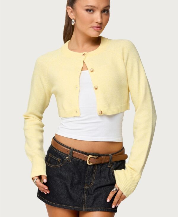 アディクテッド レディース アウター ニット・セーター カーディガン クロップド Edikted Womens Morgynne Cropped Knit Cardigan Yellow イエロー