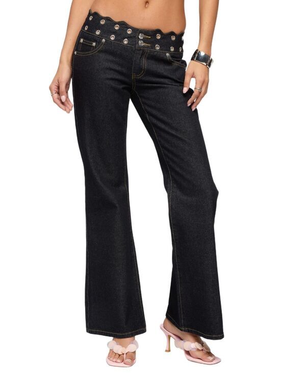 アディクテッド レディース シューズ ブーツ・レインブーツカット ローライズ ジーンズ Edikted Womenscalloped Grommet Low Rise Bootcut Jeans Da